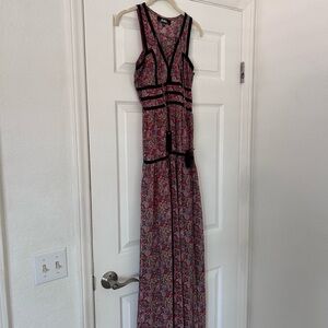 Lulu's Red Paisley Maxi Dress with Black Trim